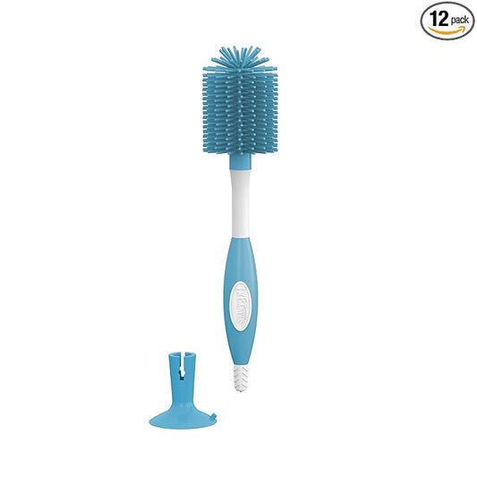 Dr. Brown's Soft Touch No Scratch Baby Bottle Cleaning Brush, Nipple Cleaner and Suction Cup Base for Easy Storage, BPA-Free, Blue, 12-Pack