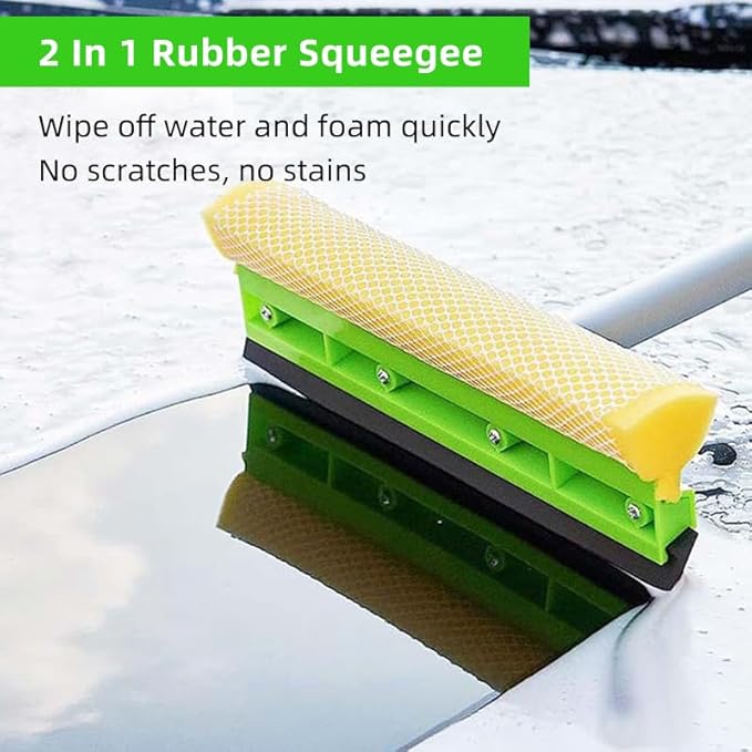 62" Car Wash Brush Kit Mitt Mop Sponge with Long Handle, Chenille Microfiber Car Cleaning Brush Kit, Windshield Window Squeegee, Car Care Kit of Scratch-Free Replacement for Cleaning Car, RV, Truck