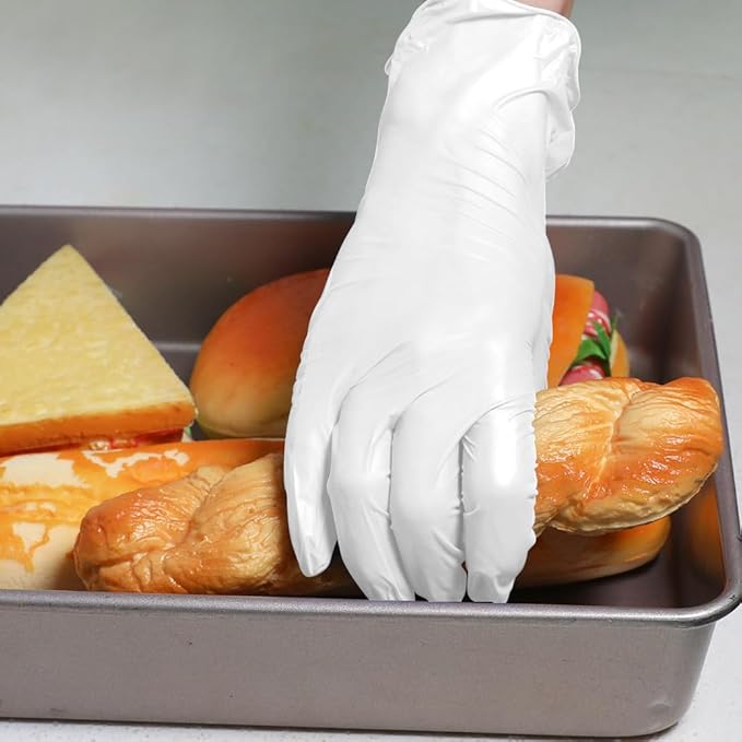 Disposable Gloves Medium, Nitrile and Vinyl Blend Material Gloves, Latex Free, 4 Mil 200 Pc Food Grade Glove for Cleaning, Food Prep, Hair Dye, Tattoo, White