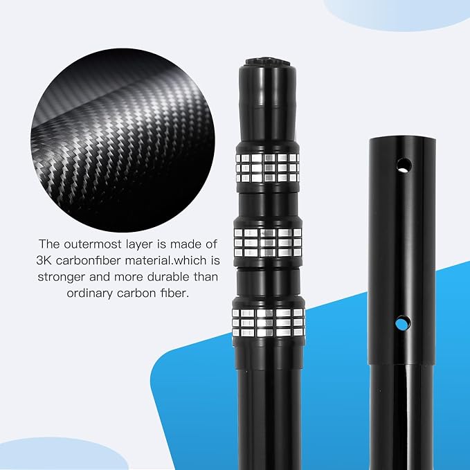 Swimming Pool Pole Carbon Fiber，Pool Skimmer Pole Telescopic Swimming，Pool Cleaning Pole, Advanced Adjustable Telescopic Pole, Used for Skimming nets, Brushes, Vacuum Heads (15 Feet)