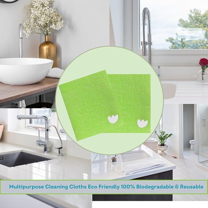 EKOH Swedish DishCloths 12 Pack, Reusable Paper Towels for Kitchen, Eco-Friendly Cellulose Sponge, Microfiber Alternative Dish Cloth, Kitchen Essentials, Apple Lime Green