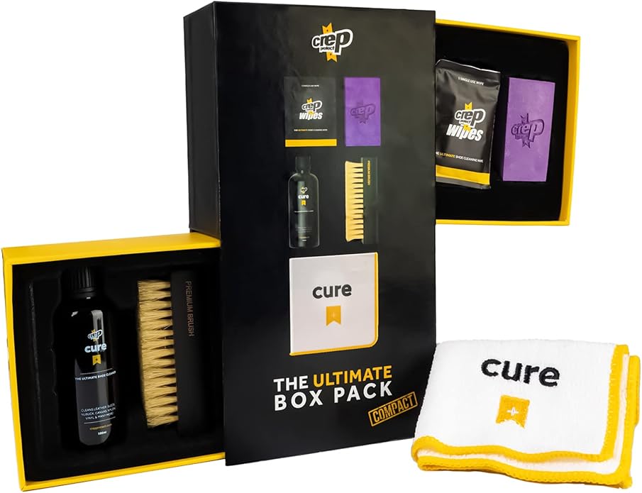 Crep Protect Shoe Care Pack - COMPACT Premium Sneaker Cleaning Kit with 9 x Sneaker Wipes, 1 x Suede & Nubuck Eraser, 3.38 Oz Cleaning Solution, Microfibre Cloth & Brush