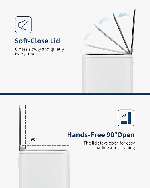 GarveeHome 4.8 Gallon Trash Can, Rectangular Stainless Steel Waste Bin with Quiet Foot Pedal, Soft-Close Lid & Removable Bucket, White Garbage Can for Office, Small Kitchen, Home