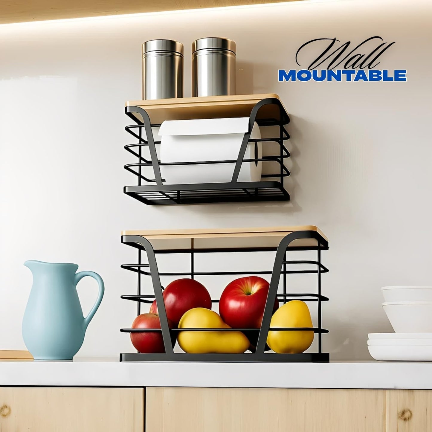 2 - Pack Trash Bag Dispenser with Bamboo Top, Stackable Garbage Bag Holder, Large Capacity Trash Bag Storage Space-Saving Trash Bag Holder Dispenser Storage Solution, Trash Bag Storage Organizer.