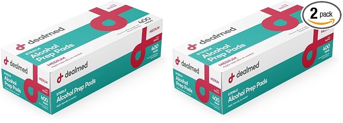 Dealmed Alcohol Prep Pads – 400 Count Medium Latex-Free Gamma Sterilized Antiseptic Wipes, Wound Care Products for First Aid Kits, Home, and Medical Facilities (Pack of 2)