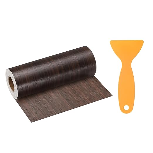 HARFINGTON Wood Grain Repair Tape 6 Inch x 33ft Self Adhesive Repair Patch Tape Simulated Wooden Floor Tapes with Plastic Scraper for Tables Doors Windows Furniture, Black Walnut