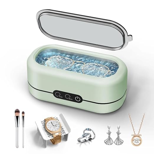 Miorcols Ultrasonic Jewelry Cleaner, 48KHz Jewelry Cleaner Ultrasonic Machine for Silver Jewelry, Glasses, Rings, Watch Strap, Retainers, Dentures, 12oz - Green | 48KHz Extra High-Frequency Fast Cleaning & Optional Modes Durable SUS304 Stainless Steel ...