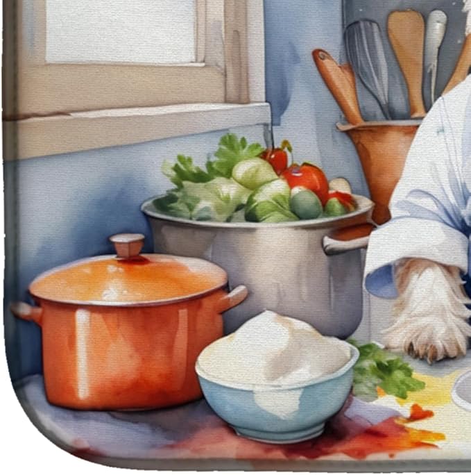 Caroline's Treasures DAC6339DDM Westie The Chef Dish Drying Mat Absorbent Dish Drying Mat Pad for Kitchen Counter Dish Drainer Mat for Countertop, 14 x 21", Multicolor