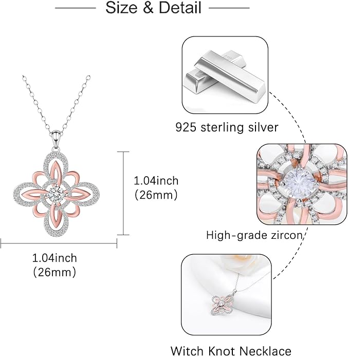 Witch Knot Necklace for Women- 925 Sterling Silver 0.5CT 5mm Moissanite Nudo De Bruja Witch Pendant Celtic Jewelry Gift for Women