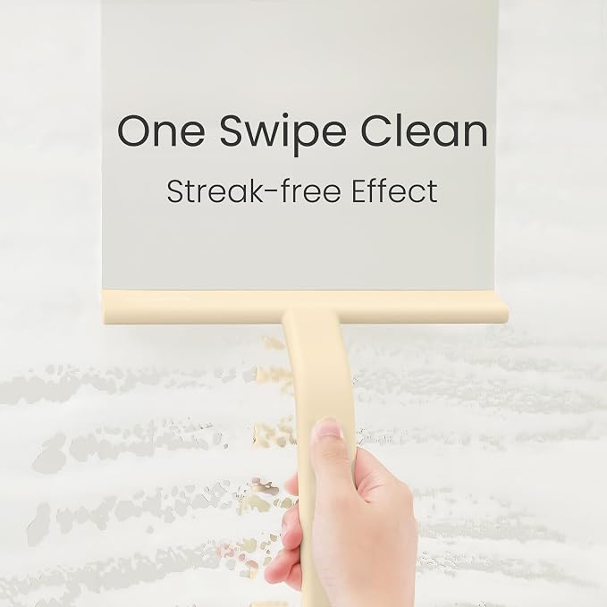dancemoon JustHang Shower Squeegee for Glass Doors, All-One-Piece Award-Winning Silicone Squeegee with Built-in Hook for Bathroom, Window, Mirror, Tile Wall,Car, Streak-Free Cleaner,10-Inch Sand Beige