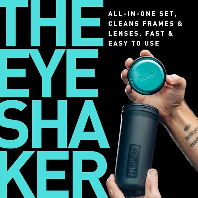 Eyeshaker Set - Patented Glasses Cleaning Device - Bifocals Cleaner with Microfiber Cleaning Cloth - Innovative Eyeglasses Washing Tool for Lenses and Frames - Like at The Optician