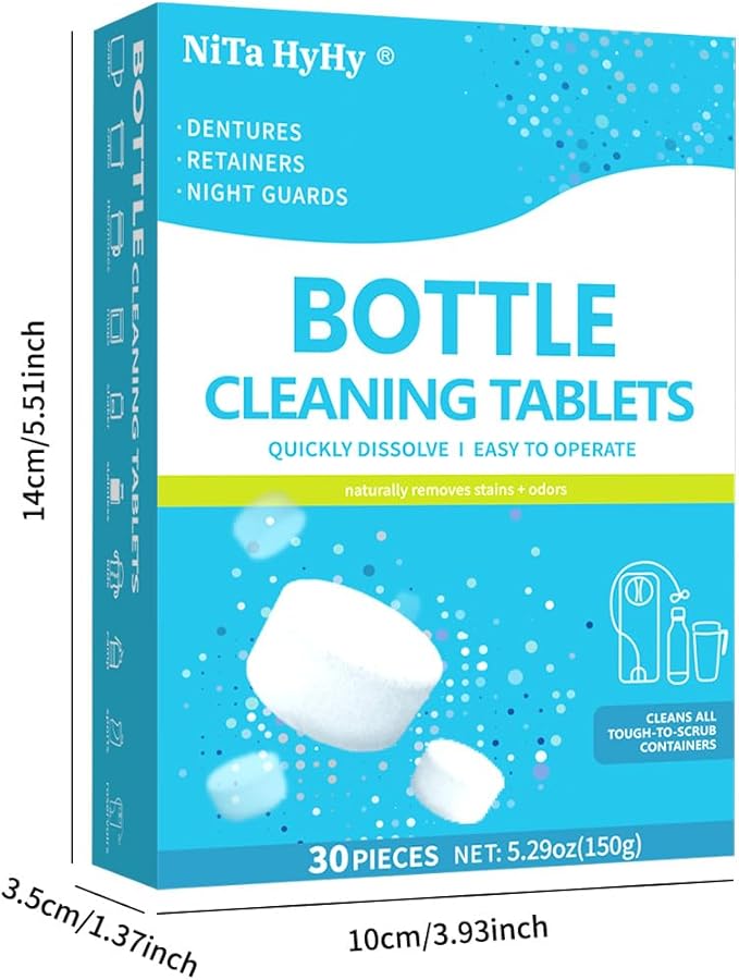 Bottle Brush and Bottle Cleaning Tablets, Long-Lasting, Non-Slip Handle, Durable, Reusable;Thermos Cleaning Tablets,Stainless Steel Cleaner,for Hot Water Bottle,Coffee Pot,Glass,Tumbler,60 pc