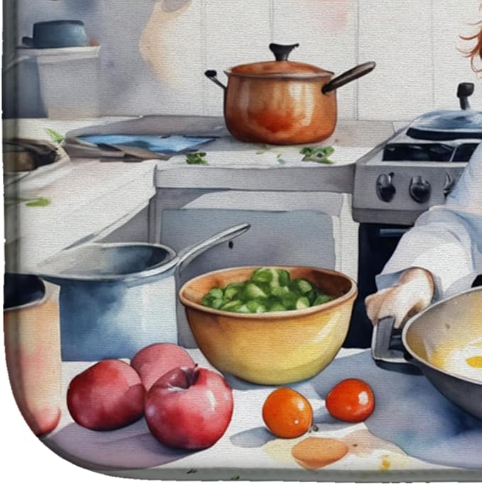Caroline's Treasures DAC6337DDM Welsh Springer Spaniel The Chef Dish Drying Mat Absorbent Dish Drying Mat Pad for Kitchen Counter Dish Drainer Mat for Countertop, 14 x 21", Multicolor