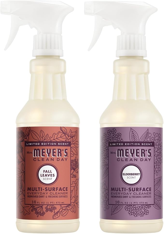 Mrs. MEYER'S Multi-Surface Cleaner, 1 Fall Leaves Scent & 1 Elderberry Scent, 16 FL OZ Each (Variety Pack)