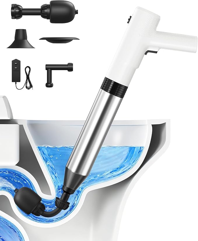 Ublue Electric Toilet Plunger, 4 in 1 High Pressure Toilet Unclogger with Multi-Purpose Heads & Automatic Inflation, Heavy Duty Drain Clog Remover for Bathroom, Washbasin and Floor Drain