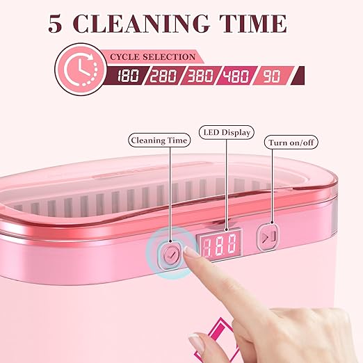 LifeBasis Ultrasonic Jewelry Cleaner, 17 OZ Ultrasonic Cleaner with 42kHz, Portable Jewelry Cleaner with 5 Cleaning Timer and Watch Holder for Jewelry Eyeglasses Watches Gold - Pink