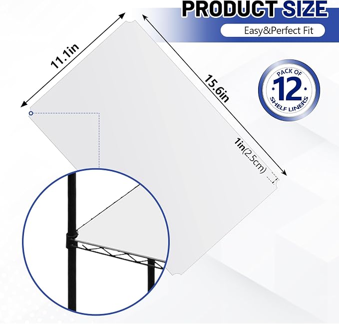 Sliner 12 Pcs 11.8 x 16.6 Inch Wire Shelf Liner Clear Plastic Waterproof Liners for Organizing Metal Rack Shelves, Kitchen Cabinets, Cupboard, Pantry