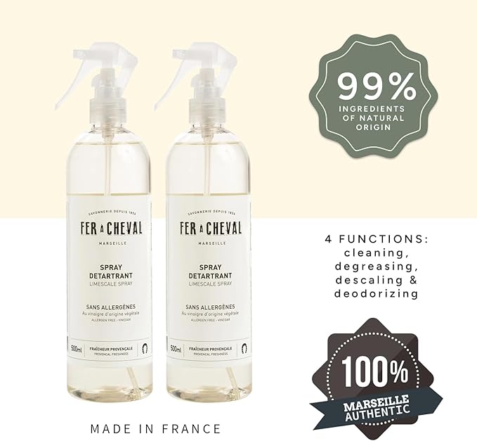Fer à Cheval Bathroom Limescale Spray 500 ml/ 16.9 fl oz, 4-in-1 Cleaner with Natural Ingredients