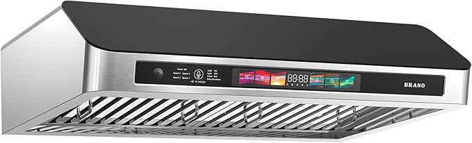 BRANO Under Cabinet Range Hood 30 Inch with Voice/Gesture/Touch Control, 900 CFM Kitchen Hood Vent with 4-Speed Exhaust Fan, Memory Mode, Adjustable Lights, Baffle Filters