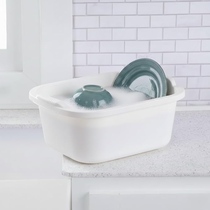 Plastic Wash Tub Dishpan Basin and Foot Bath for Soaking Feet, Laundry Hand Wash Bucket, Dish Pans for Washing and Storage Cleaning Supplies - 12 Quarts - Heavy Duty - White