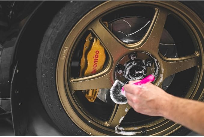 Detail Factory - Synthetic Detailing Brush Set - Long & Short Brush - Ultra-Soft Interior Car Cleaning Brushes for, Screens, Emblems, & Tight Spaces - Pink