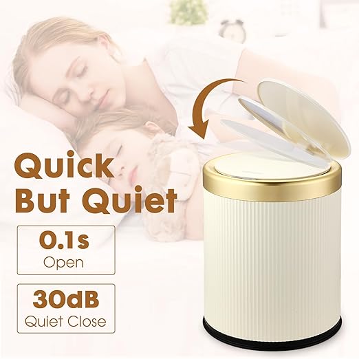 Automatic Motion Sensor Bathroom Trash Can with Lid, 3.7 Gallon Touchless Trash Garbage Bin Large Trash Cans Trashcan, White Smart Plastic Trash Bins for Bathroom, Office, Bedroom, Kitchen