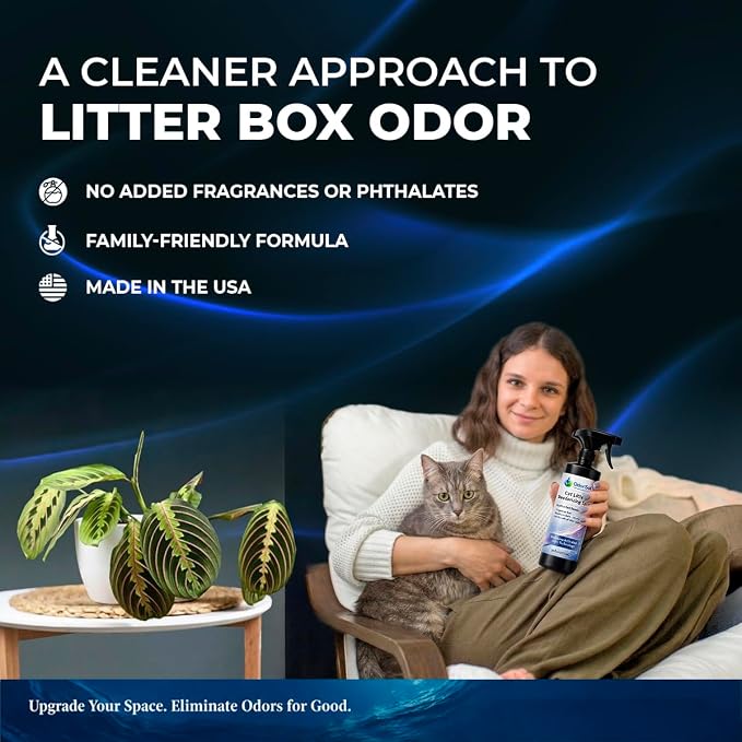 Cat Litter Odor Eliminator Spray, Oil-Based Pet Urine Odor Neutralizer for Litter Box, Cat Pee Odor Remover, Fragrance Free 16 oz Spray Bottle