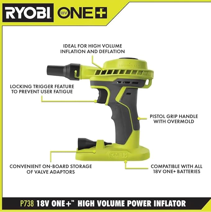 RYOBI 18-Volt ONE+ Cordless High Volume Power Inflator Tool Only P738
