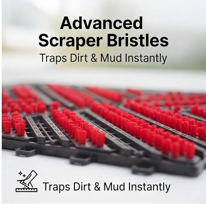 Heavy Duty Outdoor Boot Scraper Mat, 29.5" x 17.5" Mud & Snow Doormat with Stiff Nylon Bristles, Modular Interlocking Shoe Cleaner for Patio, Garage, Garden, High Traffic, 1.37" Thick