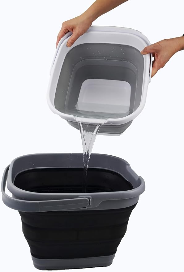 SAMMART 10L (2.6 Gallon) Set of 2 Collapsible Rectangular Handy Basket/Bucket (Bluish-Green + Black, 2)