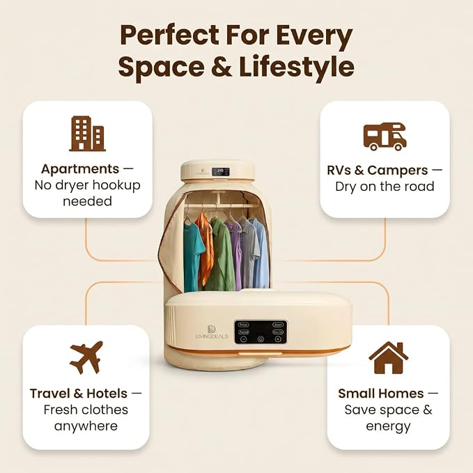 Portable Clothes Dryer for Travel – Compact Foldable Electric Drying Machine with Dry Bag & Timer – Fast-Drying for Apartments, RV, Dorm – Clothes, Underwear, Socks – Quiet & Energy Efficient