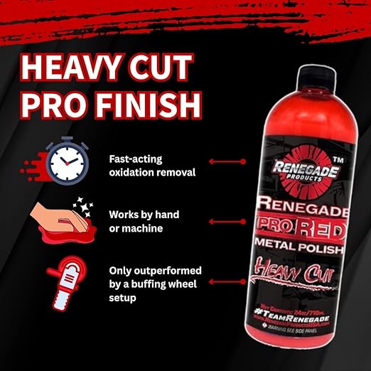 Renegade Products USA Pro Red Liquid Metal Polish - Heavy Cut Aluminum Metal Polish High Luster on Rims, Wheels, Tanks, Bumpers, Aluminum & Stainless Steel 24 Oz Bottle