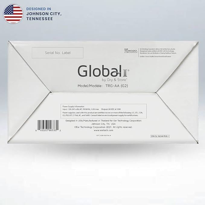 Global II by Dry & Store | Electric Hearing Aid Dehumidifier with UV-C Lamp Sanitizer