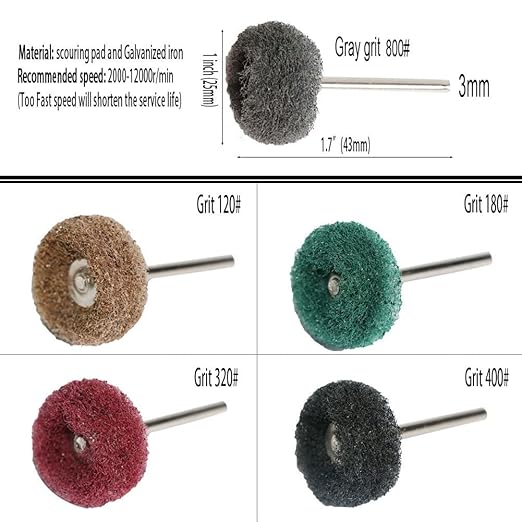 FPPO 50PCS Abrasive Buffing Polishing Wheel Set for Rotary Tool,Mini scouring pad Brush Polishing kit, Removal of Rust,Deburring on Metal Surface,with 3mm Mandrel
