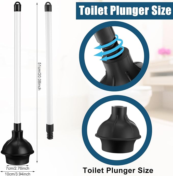 Hushee 8 Pcs Toilet Plungers Bulk Heavy Duty Commercial Plunger Double Thrust Rubber Force Cup with Handle for Bathroom Showers Kitchens Hotel 20.3" x 4.5"