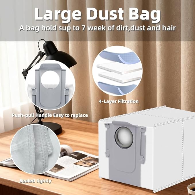 Qrevo S5V Accessories Replacement Parts for Roborock Qrevo Curv/Curv S5X/Qrevo Edge/Edge S5A Robot Vacuum, 2 Pairs Main Brush, 4 Mop Pads, 6 Side Brushes, 4 HEPA Filters,6 Dust Bag, 1 Cleaning Tool