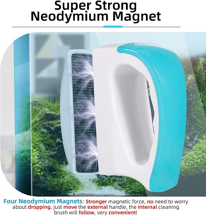 DaToo 2 Pieces Aquarium Magnetic Brush Glass Fish Tank Algae Scrapers Glass Cleaner Floating Scrubber Aquarium Clean Brush (Size S)