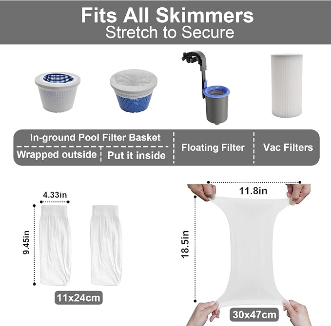 TidyMister 20 Pcs Skimmer Socks, Pre‑Filter Sleeves for Above Ground & Inground Pool Skimmer Baskets, Surface Debris Catcher for Swimming Pools