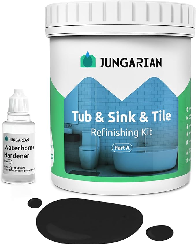 Tub and Tile Refinishing Kit 17.5oz, Low Odor Countertop Paint, Shower Sink Paint for Bathroom Kitchen, 50-55sq.ft Semi-Gloss Black