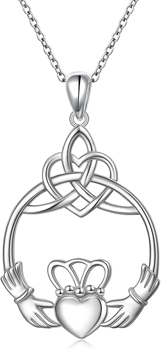 FLYOW 925 Sterling Silver Good Luck Irish Jewelry Celtic Knot Pendant Necklace for Women Birthday Graduation Gift