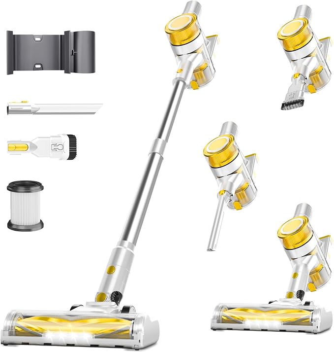 Cordless Vacuum Cleaner, 35Kpa Vacuum Cleaner for Home, 45Mins Stick Vacuum with LED Display, Anti-Tangle & Wall Mount Charging for Hard Floors, Carpet, Pet Hair