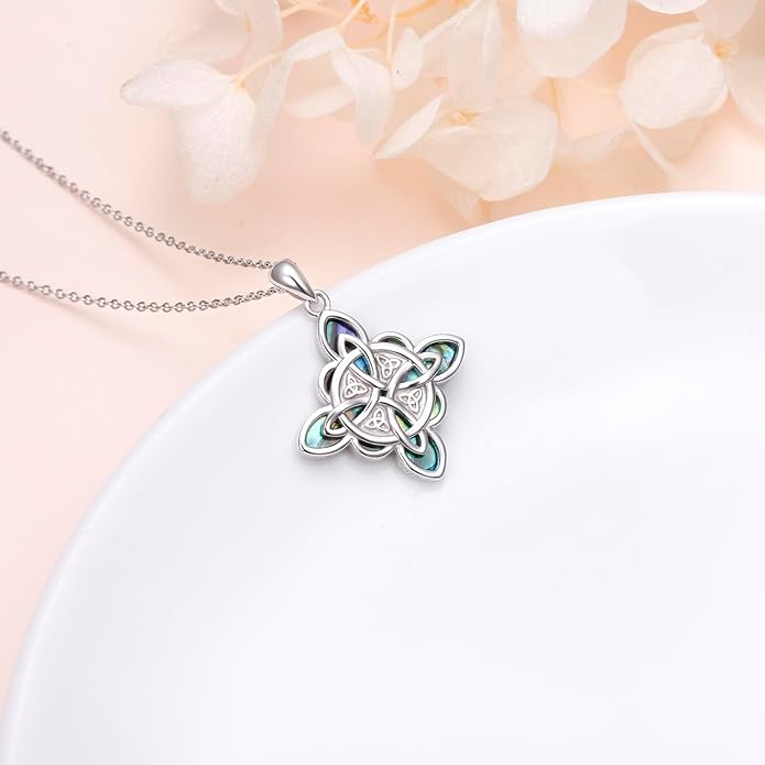 FLYOW 925 Sterling Silver Good Luck Irish Jewelry Celtic Knot Pendant Necklace for Women Birthday Graduation Gift