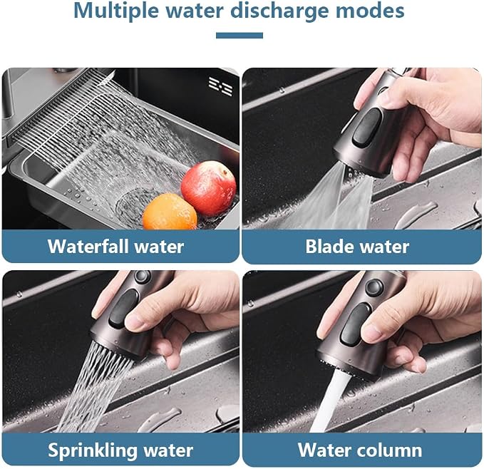 Black Waterfall Kitchen Sink, Drop in Single Bowl Stainless Steel Bar Sink with Cup Washer Sinks, Topmount Workstation Kitchen Sink with Accessories (Size : 29.5 x 17.7in)