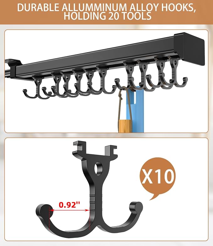 Pull Out Broom Holder With Adjustable Double Row Sliding Hook, Multifunctional Slide Broom And Mop Storage/Organizer Garage Organization Hooks, for Closet Laundry Garage - 56cm/22in
