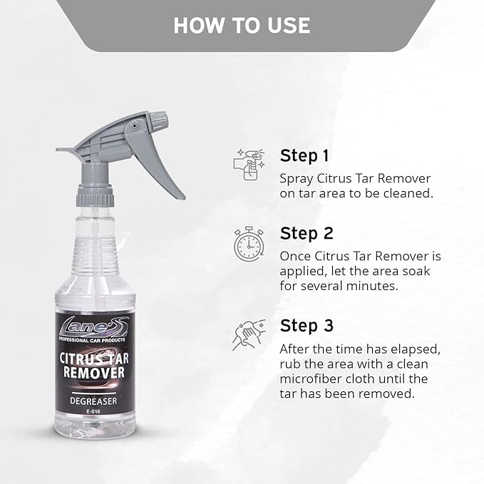 LANE'S Citrus Tar Remover- Tar Remover for Cars, Degreases and Removes Road Tar, Pleasant Citrus Smell, Safe for all Automotives- 32 oz