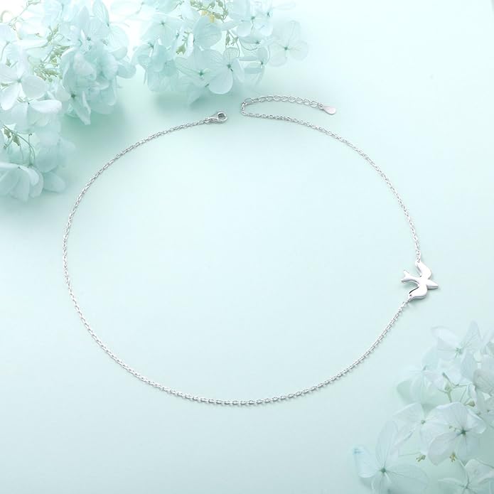 DAOCHONG S925 Sterling Silver Jewelry Doves Birds Faith Hope Love Choker Necklace 14+4"
