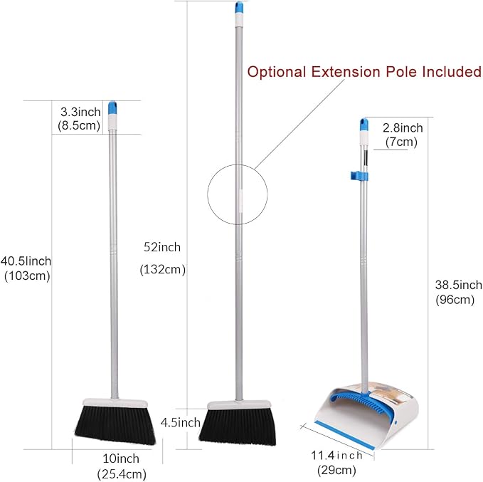 TreeLen Long Handle Broom and Dustpan Set,Upright Dust Pan Combo for Home, Kitchen, Room, Office, Lobby Floor Use Without Bending