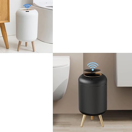 URALFA 3 Gallon White and 3 Gallon Black Motion Sensor Trash Can