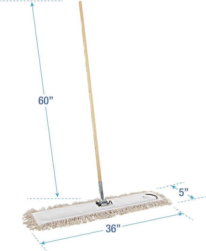 Boardwalk Cotton Dry Mopping Kit, 36 x 5 Natural Cotton Head, 60" Natural Wood Handle