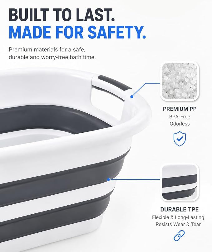 26L/40L Large Collapsible Mop Bucket with Handle for Cleaning, Silicone Portable Pet Bathtub for Puppy Small Dogs Cats, Foldable Laundry Basket Hamper Clothes Storage Bin Space Saving Design (40L)